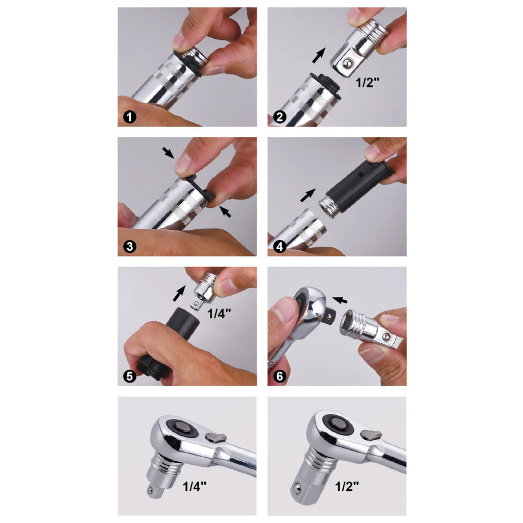 REOTORC 3-IN-1 Hollow Type Ratchet with 2PCS of Socket Adaptor