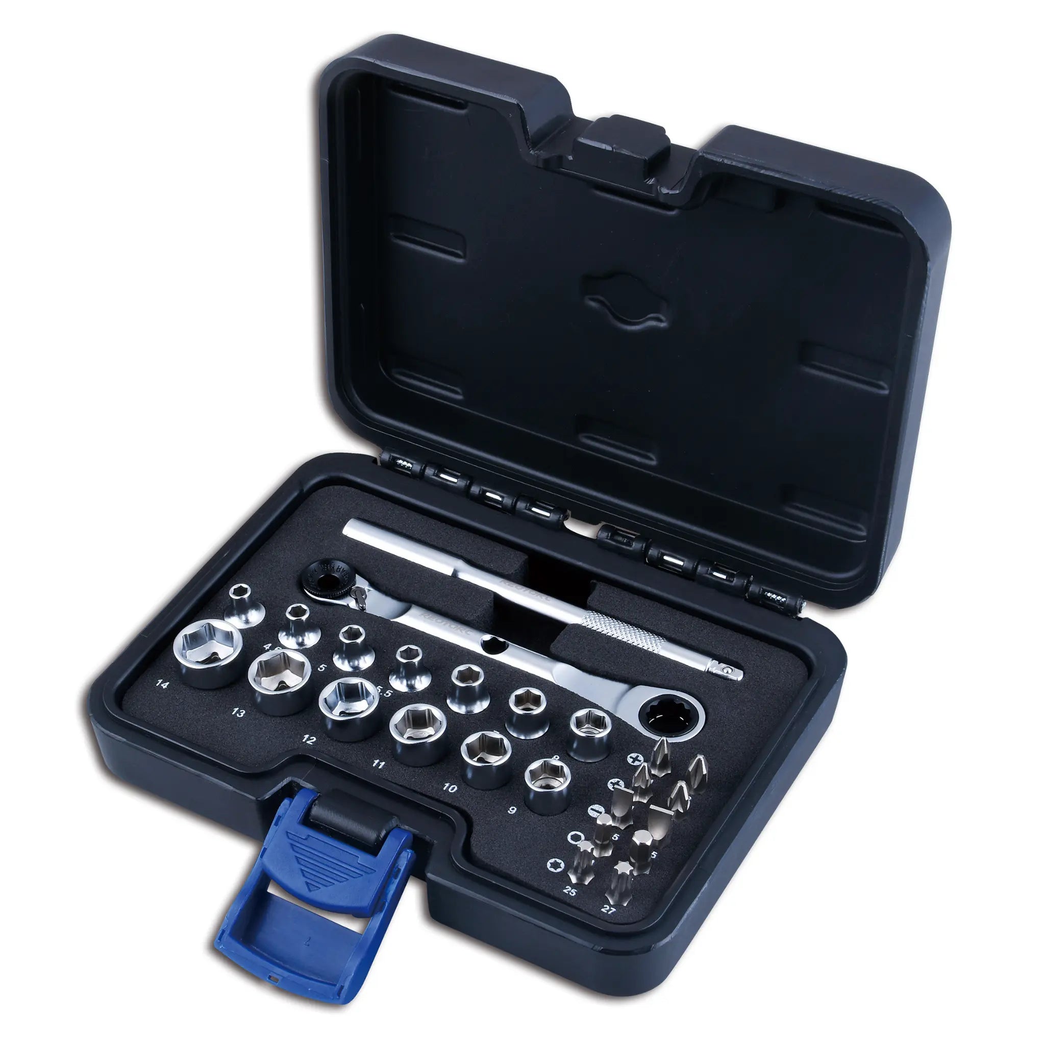 REOTORC 25PCE 11mm Ring Stop with 1/4" Bit Ratchet and Low Profile Socket Set